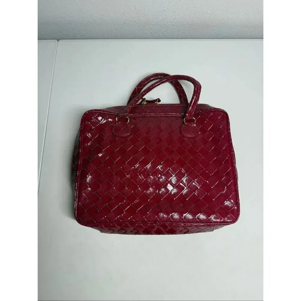 Rare Vintage Estee Lauder Burgundy Faux Leather Make Up Case/Bag 13” x 10